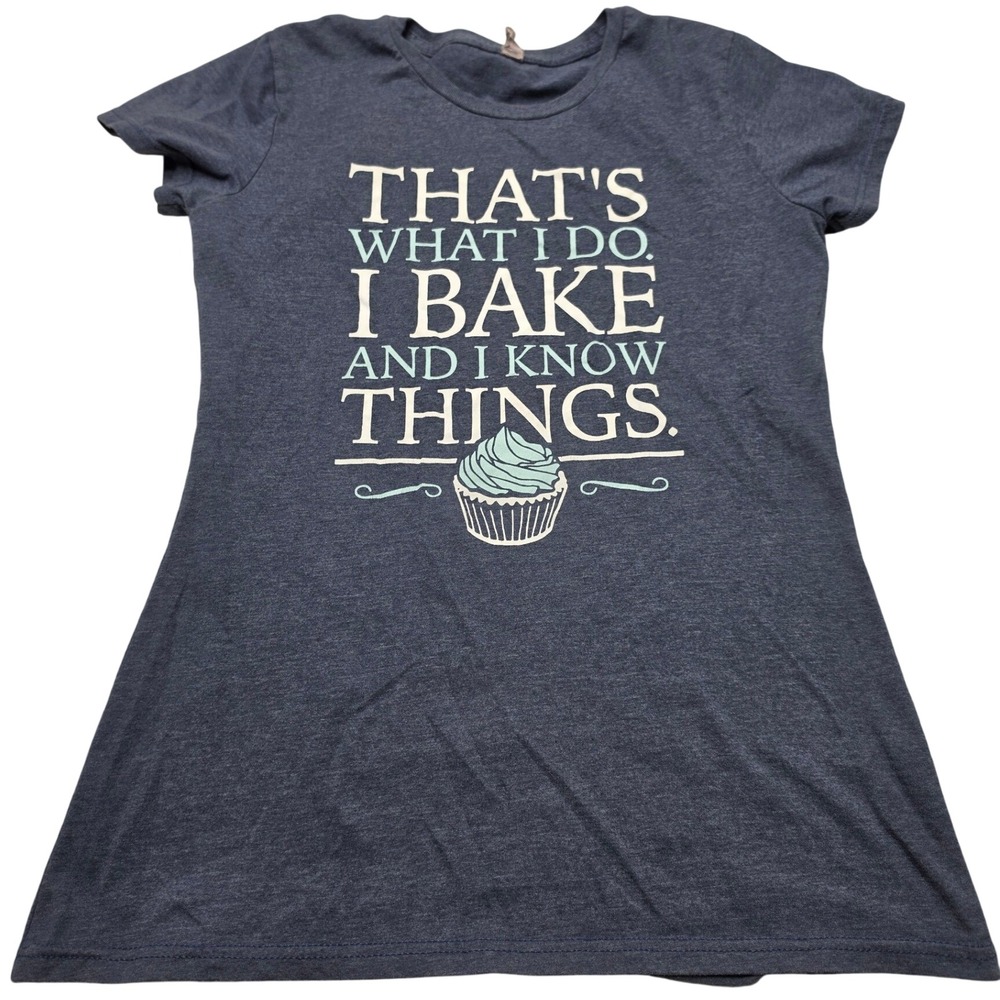 Instant Message Bake And I Know Things Graphic T-Shirt Heather Navy Blue